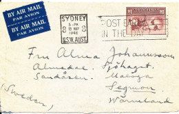 Australia Cover Sent Air Mail To Sweden Sydney 13-5-1946 Single Franked - Covers & Documents