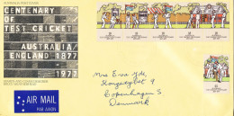 Australia FDC 9-3-1977 Centenary Of Test Cricket Sent To Denmark - FDC