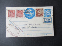 Portugal 1936 GA P 83 Mit 4x Zusatzfrankatur Abs. Stempel V. Silva, L. Lisboa Nach Basel Schweiz / Anfrage Gasmasken - Enteros Postales