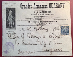 Rare 1912 Illustrated Advertisement Cover „GRANDES ARMAZENS GUARANY/MONTEIRO/PARA>Lugano (Brazil Indians Textile Indien - Covers & Documents