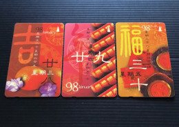 Mint Singapore Telecom Singtel GPT Phonecard, Lunar New Year 1998, Set Of 3 Mint Cards - Singapour