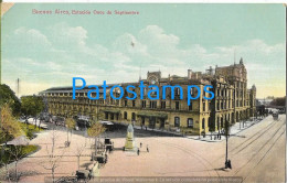 223193 ARGENTINA BUENOS AIRES STATION TRAIN ESTACION DE TREN ONCE & TRAMWAY TRANVIA DAMAGED CORNER POSTAL POSTCARD - Argentine