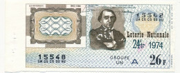 FRANCE - Loterie Nationale - Les Historiens - Ernest Renan - 24ème Tranche - 1974 - Perforation - Biglietti Della Lotteria