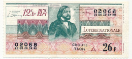 FRANCE - Loterie Nationale - Les Ecrivains - Théophile Gauthier - 12ème Tranche 1974 - Billets De Loterie