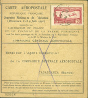 Carte Aéropostale YT Poste Aérienne N°5 + Maroc Poste Aérienne N°2 + 8 CAD Journée Nationales Aviation Vincennes 8 6 30 - 1927-1959 Lettres & Documents