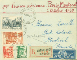 Recommandé 1ère Liaison Aérienne Paris Montréal 2 10 1950 CAD Casablanca Postes 30 SEPT 1950 Maroc - Poste Aérienne