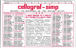 Calendarietto - Cellograf - Simp - Milano - Anno 1959 - Petit Format : 1941-60