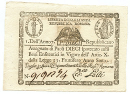 10 PAOLI ASSEGNATO REPUBBLICA ROMANA TIMBRO QUADRATO DAL 09/09/1798 SUP - Other & Unclassified