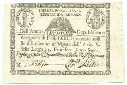 10 PAOLI ASSEGNATO REPUBBLICA ROMANA TIMBRO ROMBOIDALE DAL 09/09/1798 SPL - Other & Unclassified