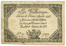 25 LIRE REGIE FINANZE TORINO REGNO DI SARDEGNA 01/04/1796 QBB - Other & Unclassified