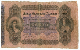 100 LIRE BANCA NAZIONALE TOSCANA EFFIGE DANTE REGNO D'ITALIA 23/12/1883 MB/BB - Sonstige & Ohne Zuordnung