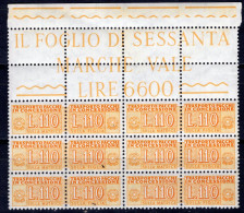 Italia (1966) - Pacchi In Concessione, 110 Lire Fil. Stelle 4° Tipo, Gomma Arabica, Sass. 13/II ** - Consigned Parcels