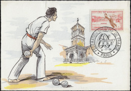 France 1958 Y&T 1161. Carte Maximum, Jeu De Boules. Paris, Fédération Sportive De France - Pétanque