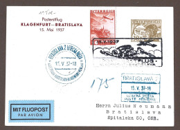 !!! ENTIER POSTAL AUTRICHE PAR AVION AVEC COMPLÉMENT, POUR LA SLOVAQUIE, 1937 - First Flight Covers