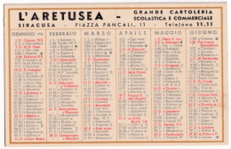 Calendarietto - L'aretusea - Grande Cartoleria Scolastica E Commerciale - Siracusa - Anno 1954 - Petit Format : 1941-60