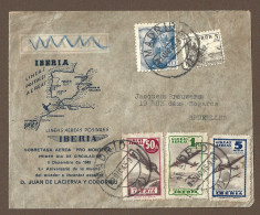 !!! LETTRE ILLUSTRÉE PAR AVION, AVEC VIGNETTES POUR LA BELGIQUE, BRUXELLES, DÉPART DE MADRID, 1945 - Storia Postale