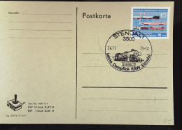 DDR: Postkarte Mit SoSt."Letzte Dampflok RAW Stendal-528184-5" STENDAL1 Vom 24.11.1979 Mit 10 Pf Messe Leipzig Knr: 1399 - Macchine Per Obliterare (EMA)