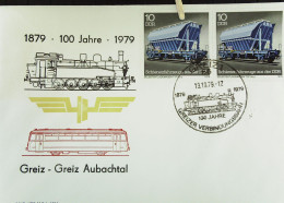 Briefumschlag Mit SoSt. "100 Jahre Greizer Verbindungsbahn" GREIZ-AUBACHTAL Vom 13.10.1979 Mit MeF 10 Pf Us-y Knr: 2415 - Macchine Per Obliterare (EMA)