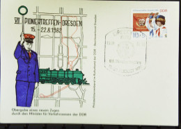 DDR: Postkarte Zum "VII. Pioniertreffen In Dresden" SoSt. DRESDEN Vom 18.8.1982 Mit 10+5 Pf Pioniertreffen Knr:  2724 - Máquinas Franqueo (EMA)