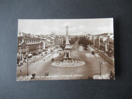 Portugal 1925 Echtfoto AK Lisboa Praca Dor Restauradores E Avenida Da Liberdade Frankiert Mit Mi.Nr.354 (1), Nr.360 (2) - Lettres & Documents