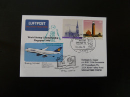 Premier Vol First Flight Frankfurt To Singapore World Stamp Exo Boeing 747 Lufthansa 2004 - Erst- U. Sonderflugbriefe