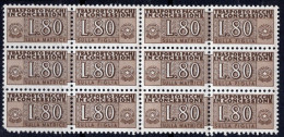 Italia (1955) - Pacchi In Concessione, 80 Lire Fil. Stelle 4° Tipo, Gomma Arabica, Sass. 10/II ** - Paquetes En Consigna