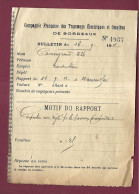 250124 - CHEMIN DE FER - Rapport Bulletin 1912 Cie Française Tramways électriques Omnibus BORDEAUX N°4937 Composteur Pv - Andere & Zonder Classificatie