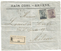 Ufficio Italiano Smirne Smyrne Izmir Turchia FRONTE Raccomandata 21nov1913 X Milano Michetti Para30/c15 + 2Piastre/c50 - Colecciones