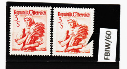 FBIW/60 ÖSTERREICH 1948/58 Michl 922   PLATTENFEHLER   " ÄRMEL BESCHÄDIGT "   ** Postfrisch Siehe ABBILDUNG - Varietà & Curiosità