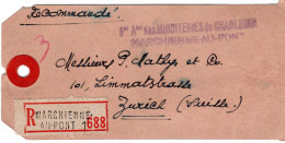 74248 - Belgien - 1947 - 5F -10% MiF A R-PaketAnhaenger MARCHIENNE-AU-PONT -> Schweiz - Storia Postale