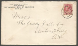 1898 Canadian Bank Of Commerce Corner Cover 3c Numeral CDS Berlin Ontario To Amhurst - Postgeschichte