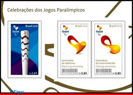 Ref. BR-V2016-14-2 BRAZIL 2016 - PARALYMPIC GAMES, RIO2016, TORCH, CEREMONYS, S/S MNH, SPORTS 3V - Summer 2016: Rio De Janeiro