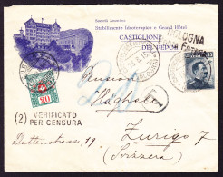 1915 Brief Vom Grand Hotel Castiglione Dei Pepoli Nach Zürich. Mit Schweizer Nachtaxierungsmarke 20 Rp. Senkrechte Falte - Reklame