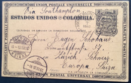 PANAMA 1885 Cds On Scarce Early Colombia 2c Postal Stationery Card>Schweiz (Colombie Tarjeta Postal  Cover Entier Postal - Panamá