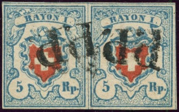 SUISSE - Z 17 II  5 RAPPEN CROIX NON ENCADREE STEIN C2 PAIRE POSITION 11/12 - OBLITEREE - CERTIFICAT MOSER-RAZ - 1843-1852 Federal & Cantonal Stamps