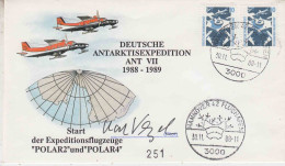 Germany 1988 Deutsche Antarktisexp Ant VII 1988-1989 Start Expeditionsflugzeuge Polar 2 & Polar 4 Cover Signature(PT162) - Vuelos Polares