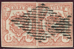 SUISSE - Z 20 15 RAPPEN GROS CHIFFRE PAIRE POSITION 5 ET 6 - OBLITEREE - 1843-1852 Federale & Kantonnale Postzegels
