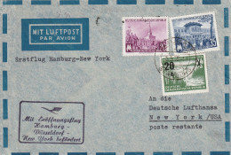 Zuleit-Luftpostbrief Mit MiNr. 447+448+449 Gestempelt BAALBERG über BERNBURG 5.5.55 -18 Erstflug Hamburg-New York - Airmail