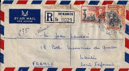 GOLD COAST N° 135/136 S/L. REC. DE SEKONDI/30.12.49 POUR LA FRANCE - Côte D'Or (...-1957)