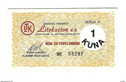 Croatia Osijek Litokarton Hot Meal 1 Kuna  Unc   With Stamp  C31 - Croazia