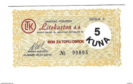 Croatia Osijek Litokarton Hot Meal 5 Kuna  Unc   No Stamp  C32 - Kroatië