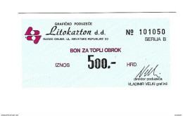 Croatia Osijek Litokarton Hot Meal 500 Kuna  Unc   No Stamp  C34 - Croatie