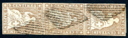 SUISSE - Z 22B 5 RAPPEN BRUN HELVETIA ASSISE - BANDE DE TROIS - FILETS TOUCHES - OBLITEREE - Used Stamps
