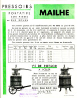 66.ORTHEZ.DOCUMENTATION.PRESSOIRS PORTATIFS SUR PIEDS OU SUR ROUES " MAILHE " - Non Classés