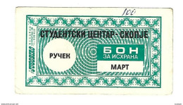 *macedonia Skopje Student Centrum March Food Coupon  Ma5 - North Macedonia