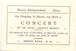 Ticket Toegangskaart Carte D'entrée - Ronse - Concert Zaal Sancta Maria - Biglietti D'ingresso