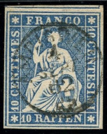 SUISSE - Z 23G 10 RAPPEN BLEU HELVETIA ASSISE - OBLITERE - Usati