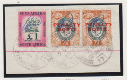 Zuid-Afrika Fiskale Zegel(revenue) Cat. J Barefoot: Boetezegel/Penalty 2x24(jaar 1937) + Revenue 102(jaar 1952) Fragment - Andere & Zonder Classificatie