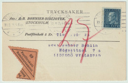 SUÈDE / SWEDEN 1925 (Aug 31) Facit.185 30ö Blue On Cash On Delivery (COD) Card From Stockholm To LIDINGÖ VILLASTAD - Briefe U. Dokumente