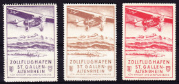 Um 1935 Zollflughafen St. Gallen Altenrhein, 3 Verschieden Farbige Vignetten. Ungebraucht - Ungebraucht